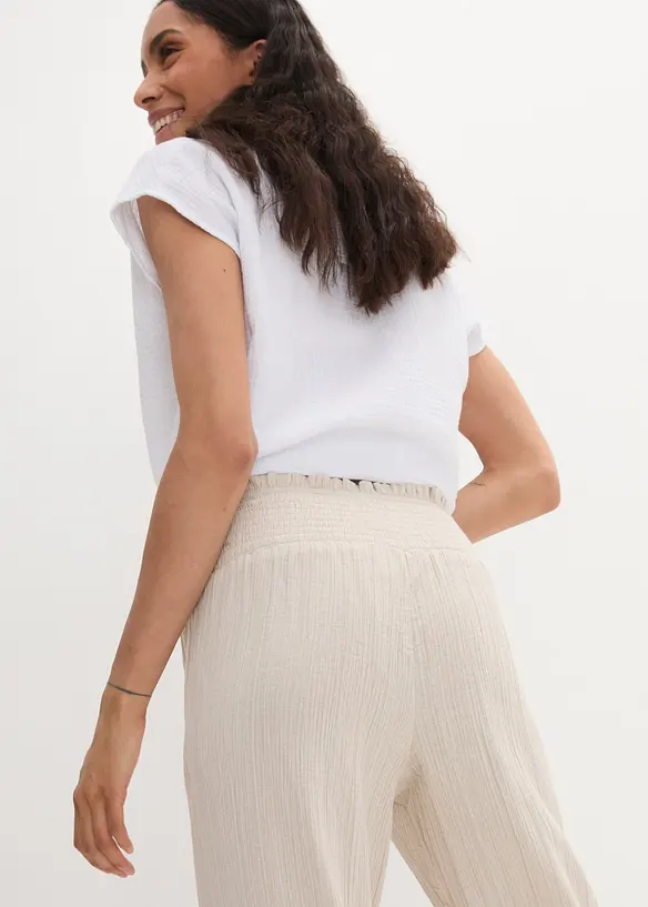 Pantaloni in mussola con vita a smock, bonprix