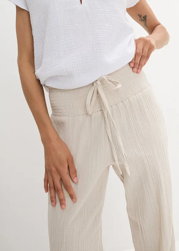 Pantaloni in mussola con vita a smock, bonprix