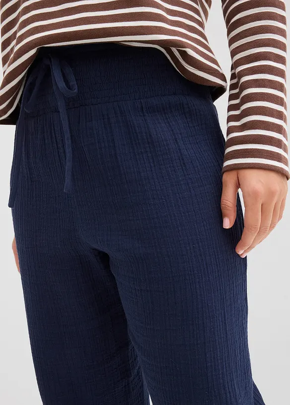 Pantaloni in mussola con vita a smock, bonprix