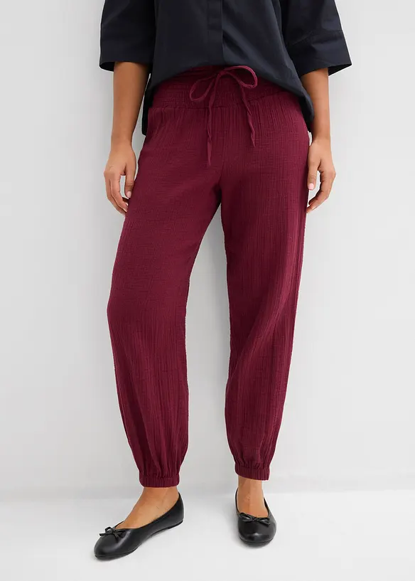 Pantaloni in mussola con vita a smock, bonprix