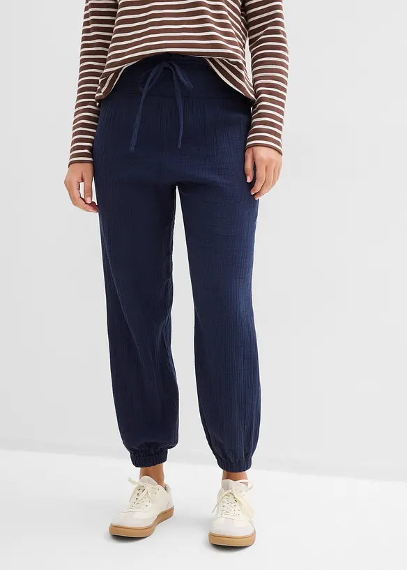 Pantaloni in mussola con vita a smock, bonprix