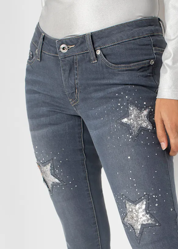 Jeans skinny con stelle, vita bassa, bonprix