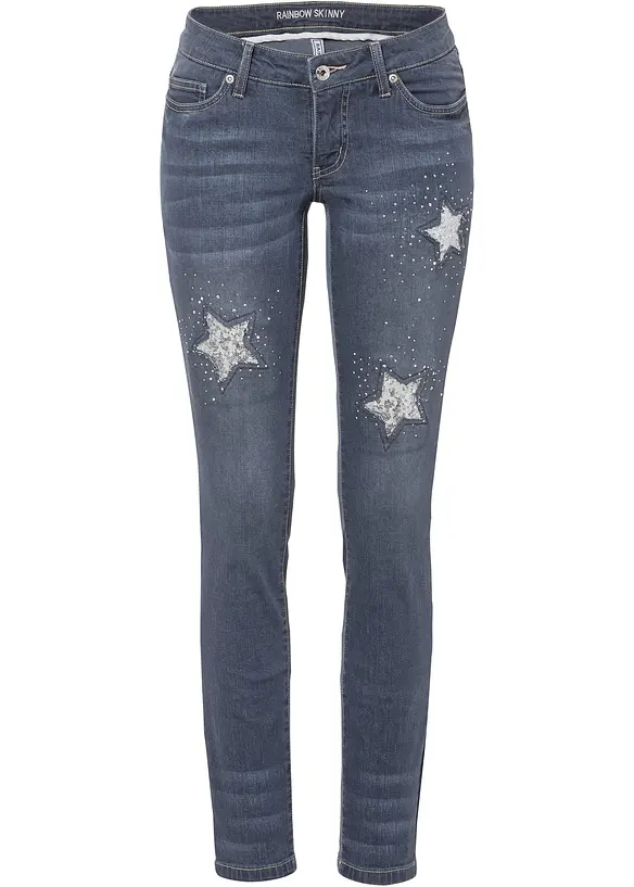 Jeans skinny con stelle, vita bassa, bonprix