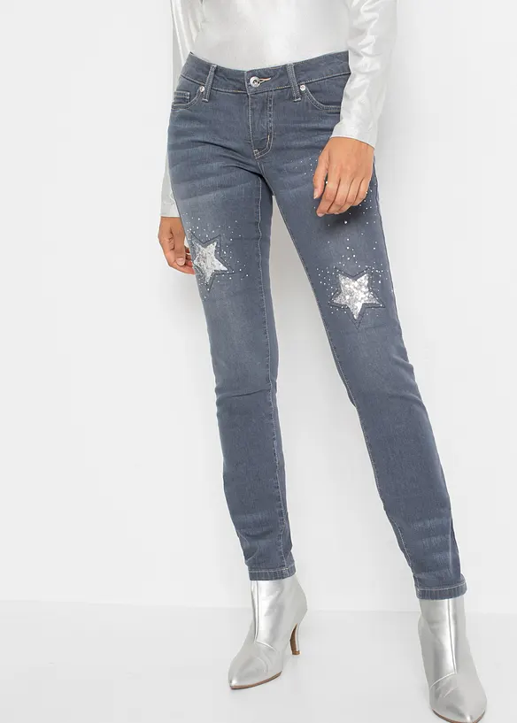 Jeans skinny con stelle, vita bassa, bonprix
