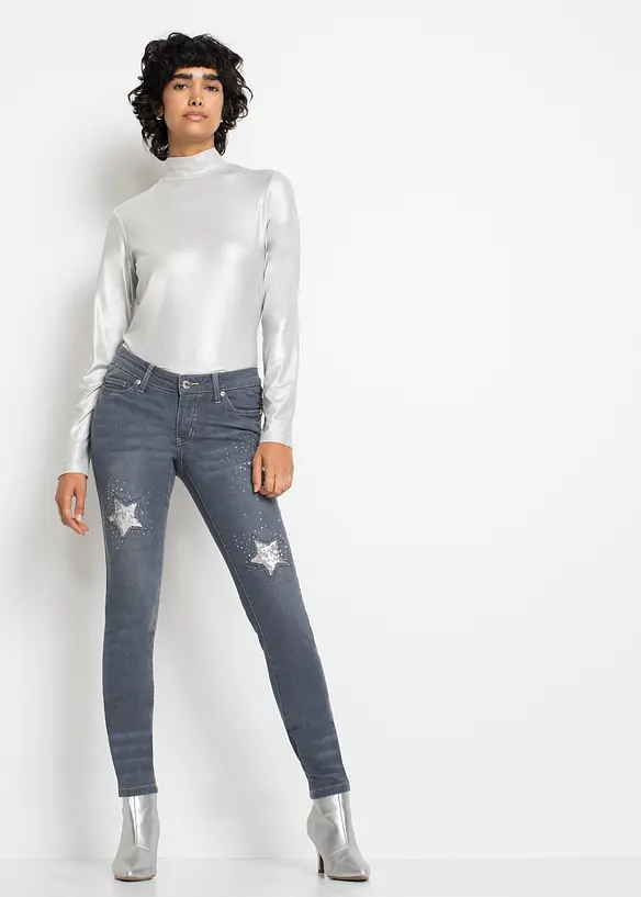 Jeans skinny con stelle, vita bassa, bonprix