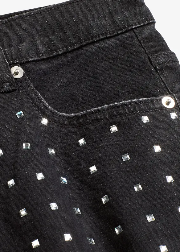 Jeans wide leg con applicazione di strass, vita media, bonprix