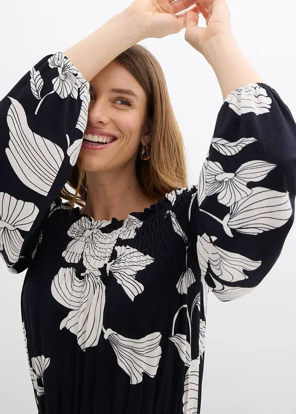 Abito con spalle scoperte in misto viscosa morbido, bonprix