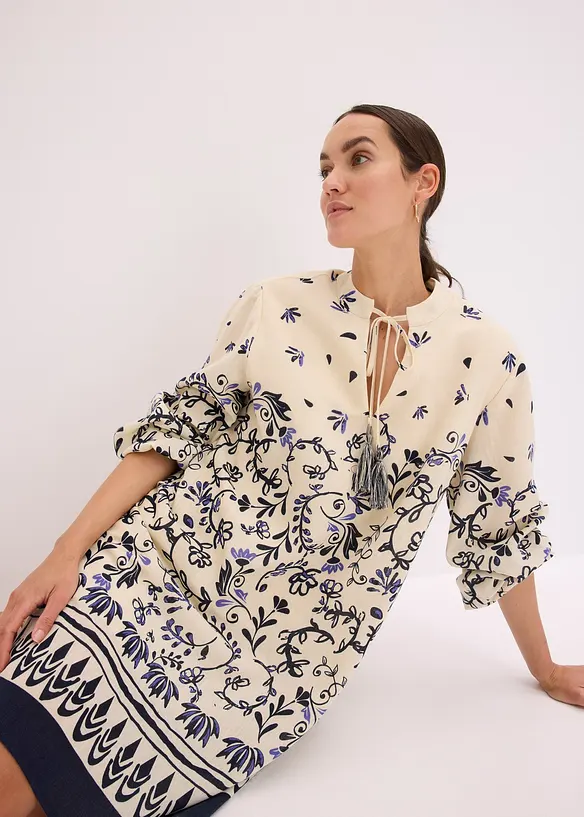 Abito corto effetto lino in stile boh&eacute;mien, bonprix