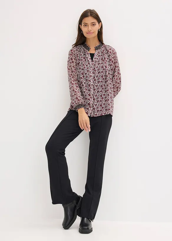 Blusa in chiffon con fantasia e ricamo, bonprix