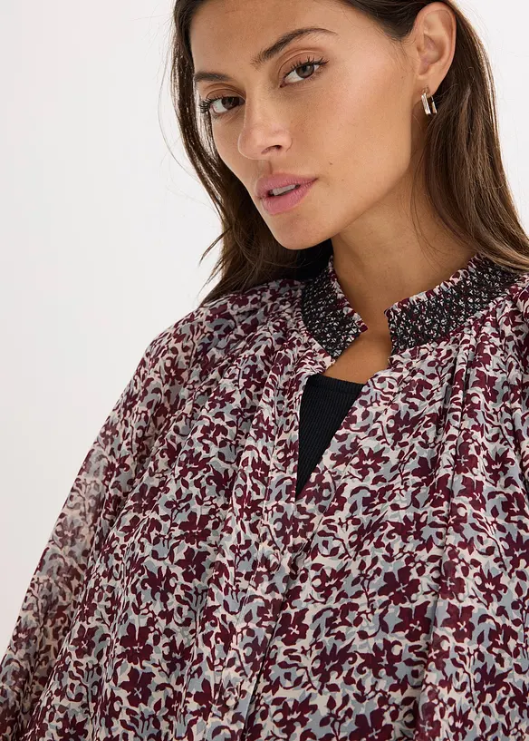 Blusa in chiffon con fantasia e ricamo, bonprix