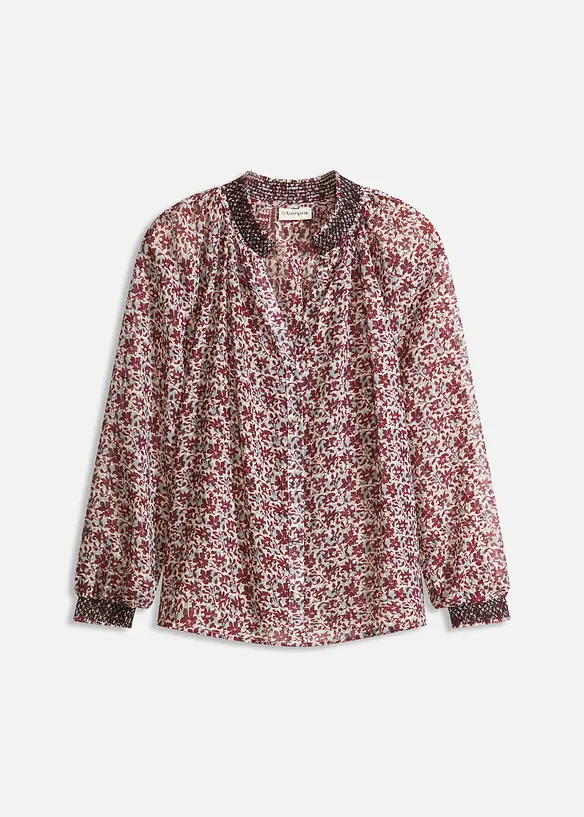 Blusa in chiffon con fantasia e ricamo, bonprix
