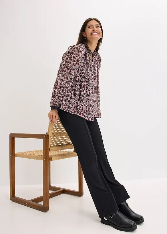 Blusa in chiffon con fantasia e ricamo, bonprix