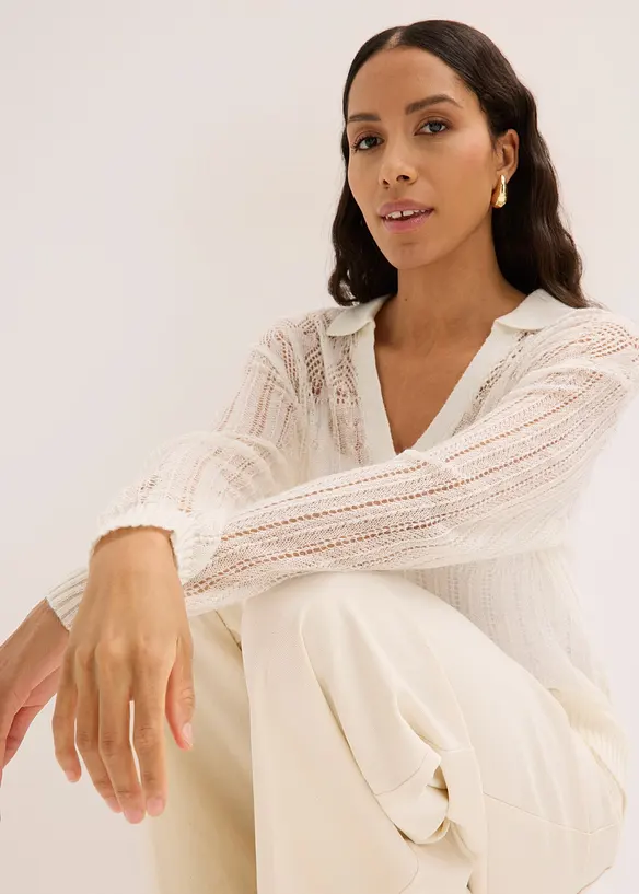 Maglione traforato in morbido misto lana, bonprix