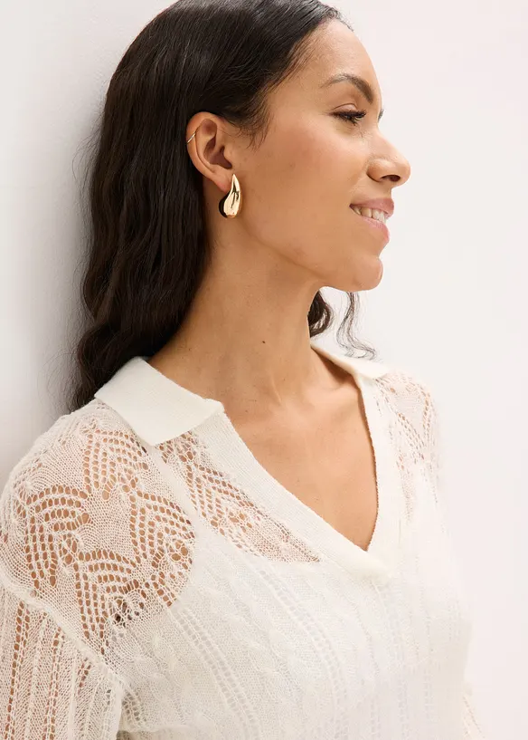 Maglione traforato in morbido misto lana, bonprix