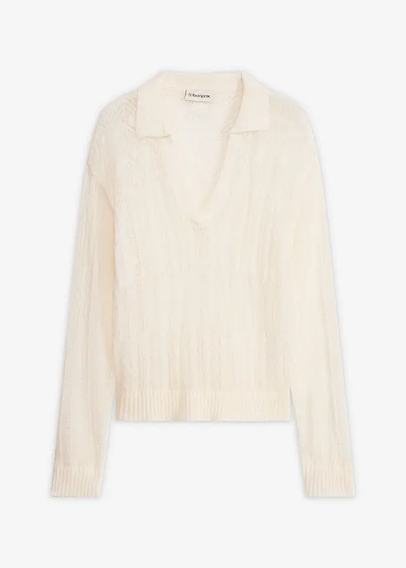 Maglione traforato in morbido misto lana, bonprix