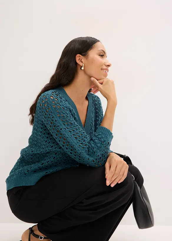 Cardigan traforato in puro cotone, bonprix