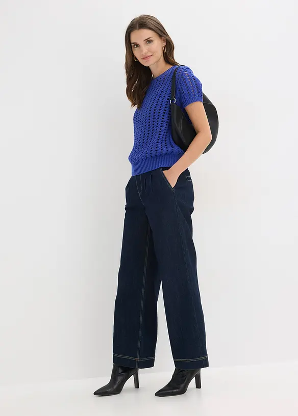 Maglia traforata a maniche corte in puro cotone, bonprix