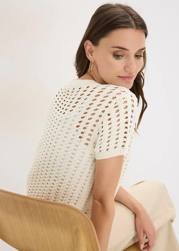 Maglia traforata a maniche corte in puro cotone, bonprix