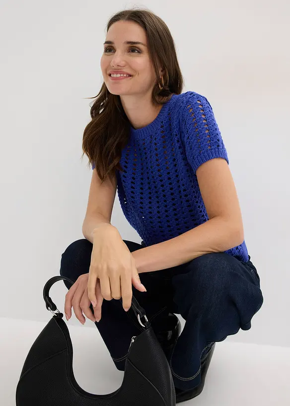 Maglia traforata a maniche corte in puro cotone, bonprix