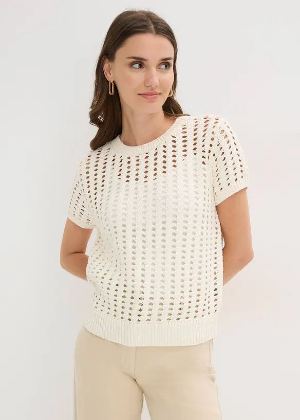 Maglia traforata a maniche corte in puro cotone, bonprix