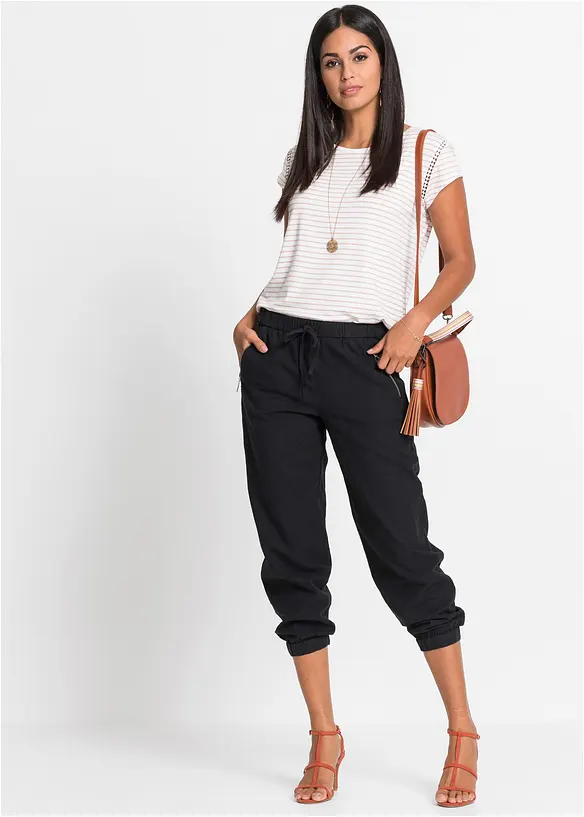 Pantaloni cropped in misto lino leggero, bonprix