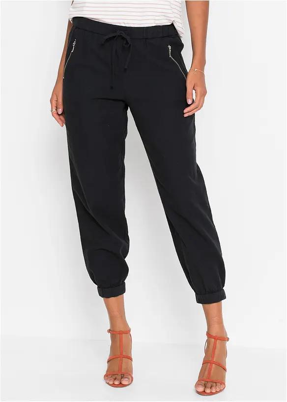 Pantaloni cropped in misto lino leggero, bonprix