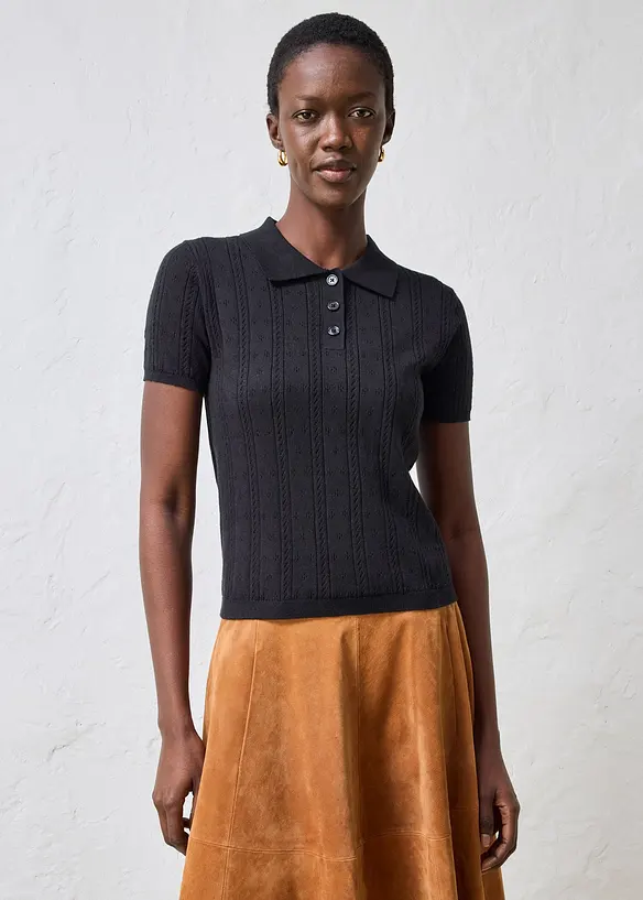 Maglia a maniche corte traforata in misto seta, bonprix