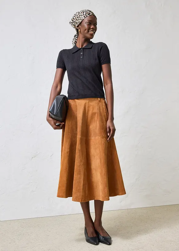 Maglia a maniche corte traforata in misto seta, bonprix