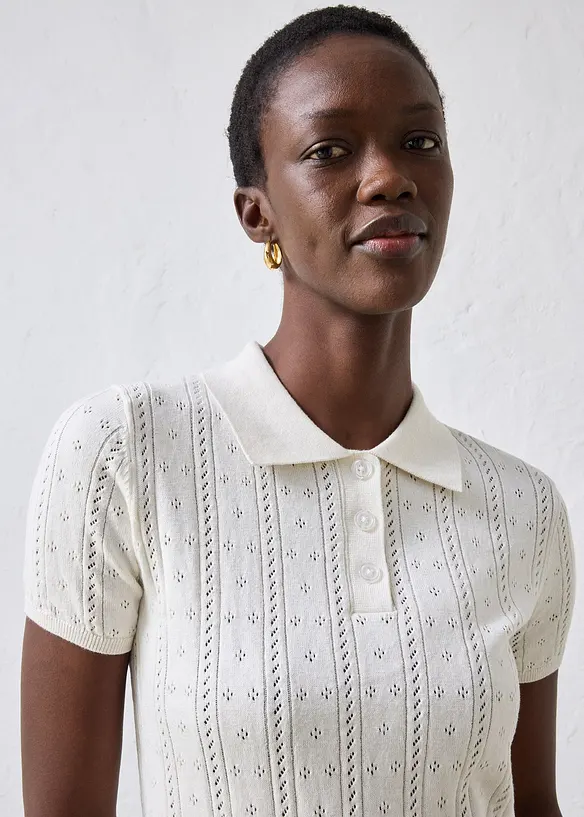 Maglia a maniche corte traforata in misto seta, bonprix