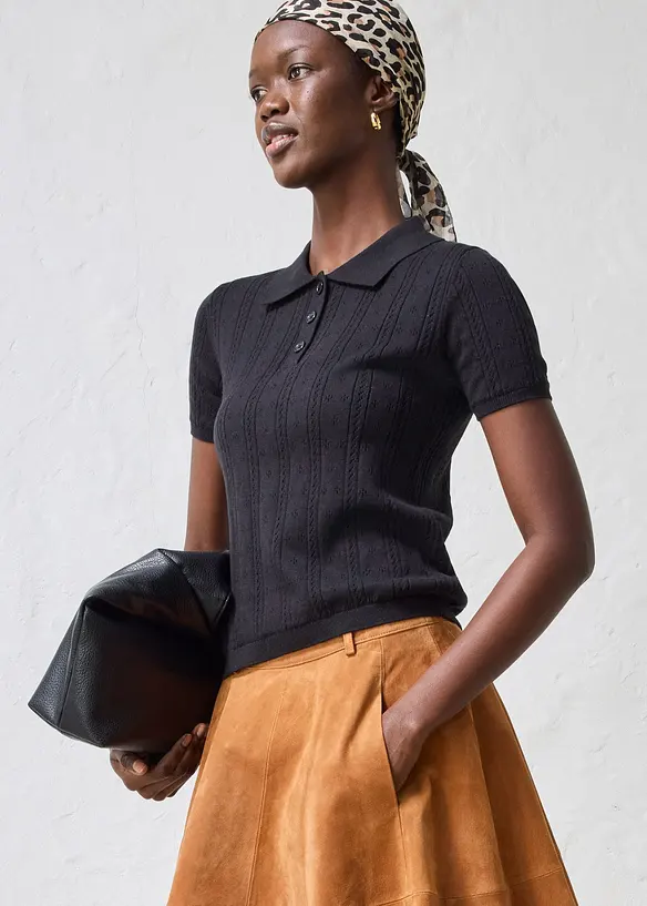 Maglia a maniche corte traforata in misto seta, bonprix