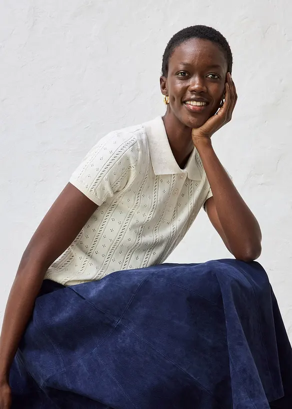 Maglia a maniche corte traforata in misto seta, bonprix