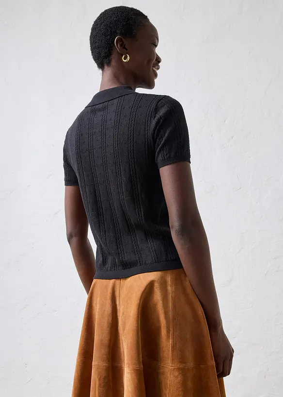 Maglia a maniche corte traforata in misto seta, bonprix