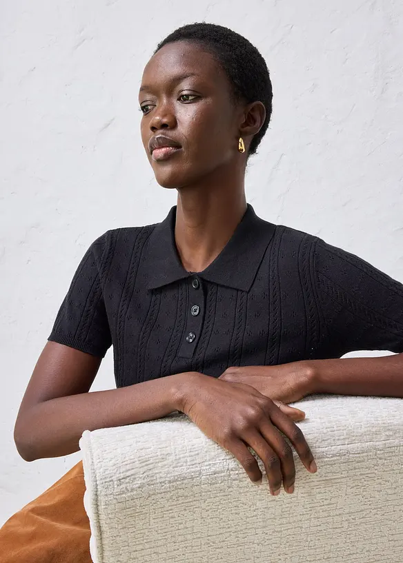 Maglia a maniche corte traforata in misto seta, bonprix