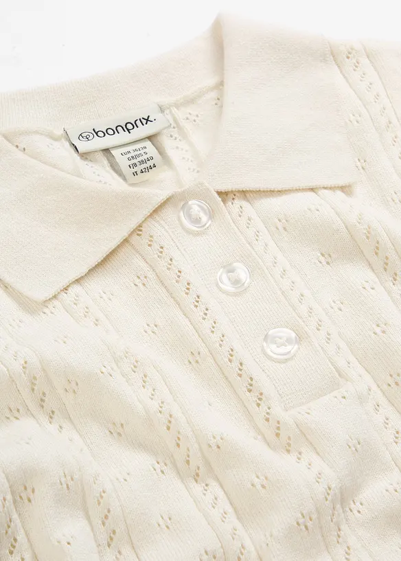 Maglia a maniche corte traforata in misto seta, bonprix