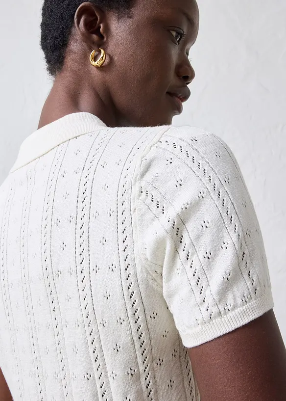 Maglia a maniche corte traforata in misto seta, bonprix