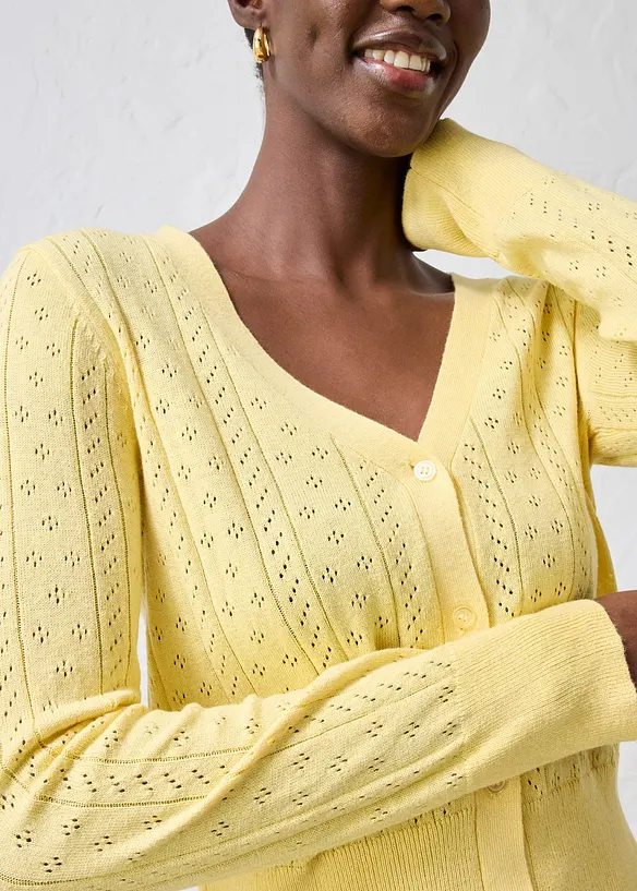 Cardigan traforato in misto seta, bonprix