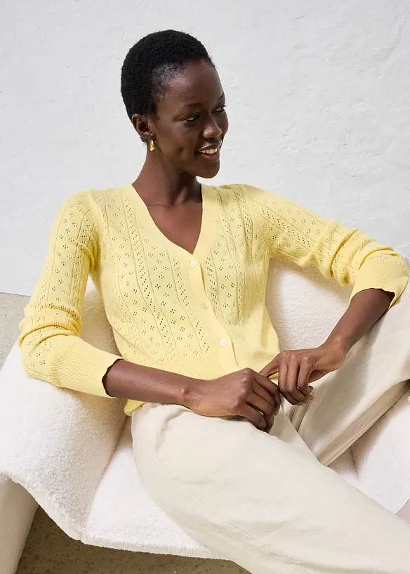 Cardigan traforato in misto seta, bonprix