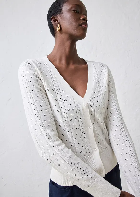 Cardigan traforato in misto seta, bonprix
