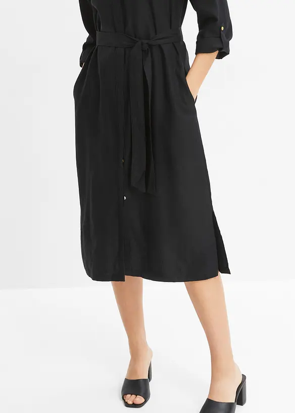 Abito con tasche in misto lino e viscosa, bonprix