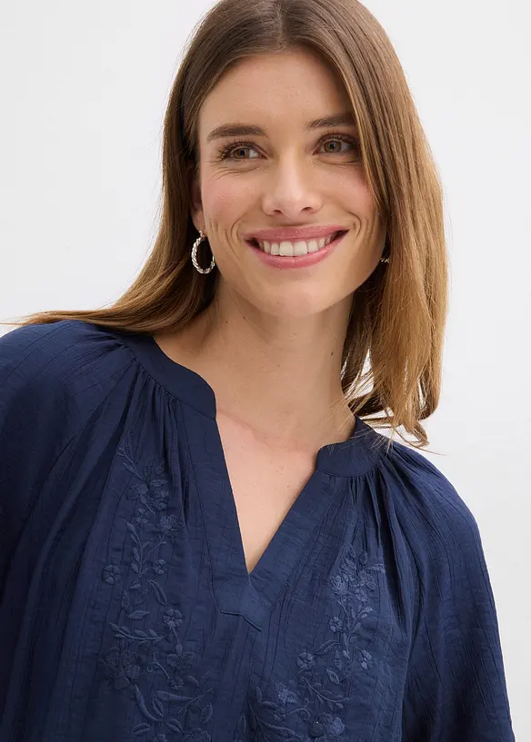 Camicetta a maniche corte in crinkle operato, bonprix