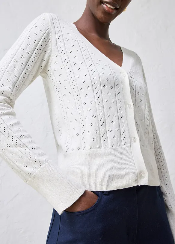 Cardigan traforato in misto seta, bonprix