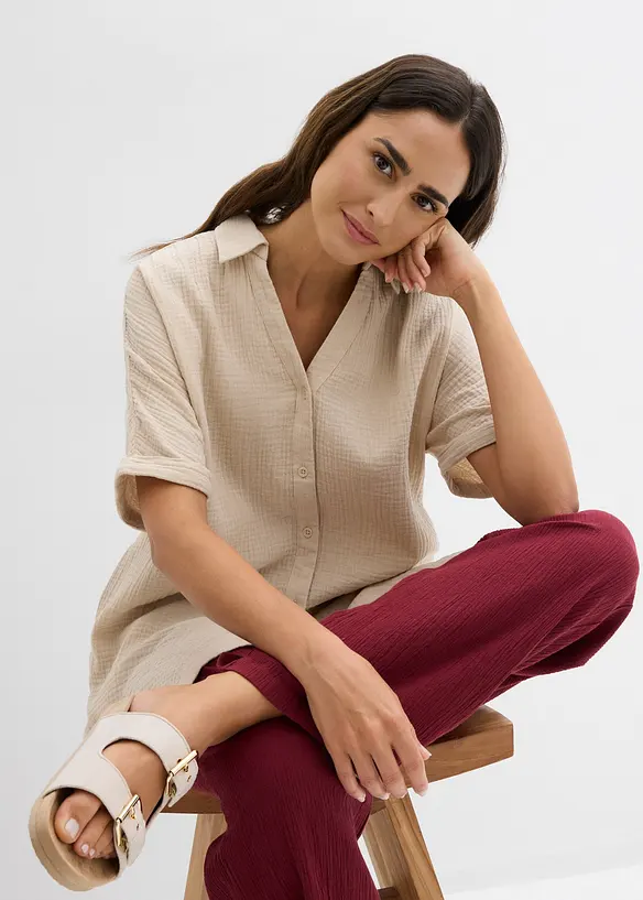 Blusa oversize lunga in soffice mussola, bonprix