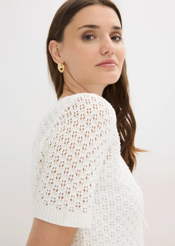 Maglione traforato in misto cotone, bonprix