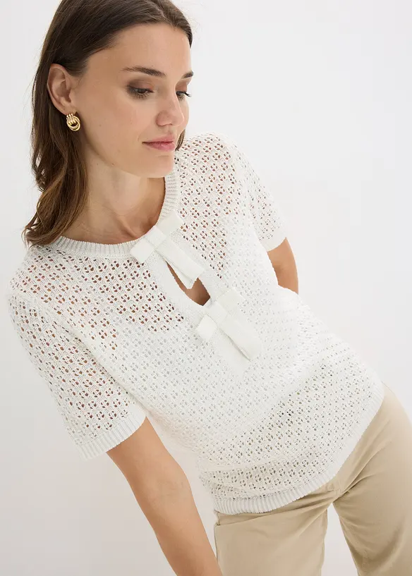 Maglione traforato in misto cotone, bonprix
