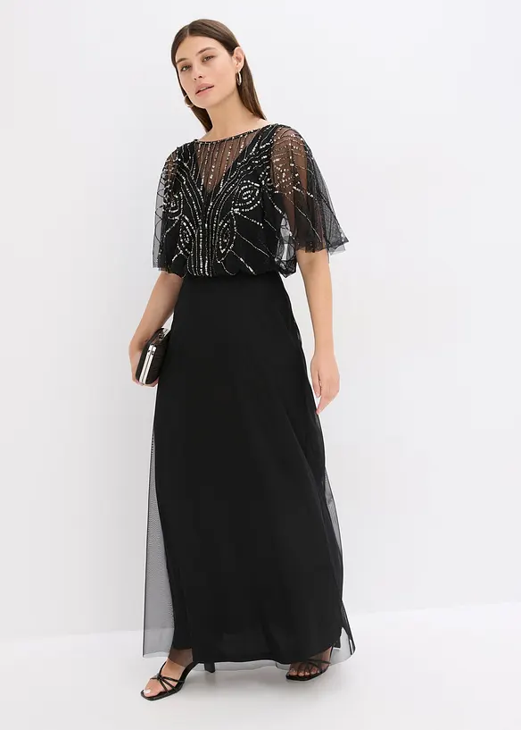 Abito lungo in tulle raffinato con paillettes, bonprix