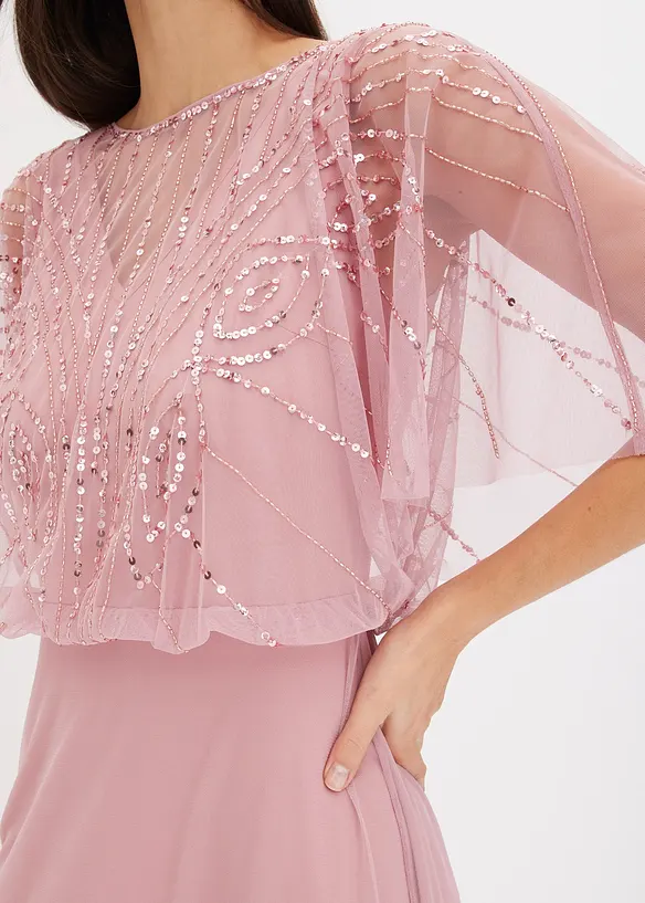 Abito lungo in tulle raffinato con paillettes, bonprix