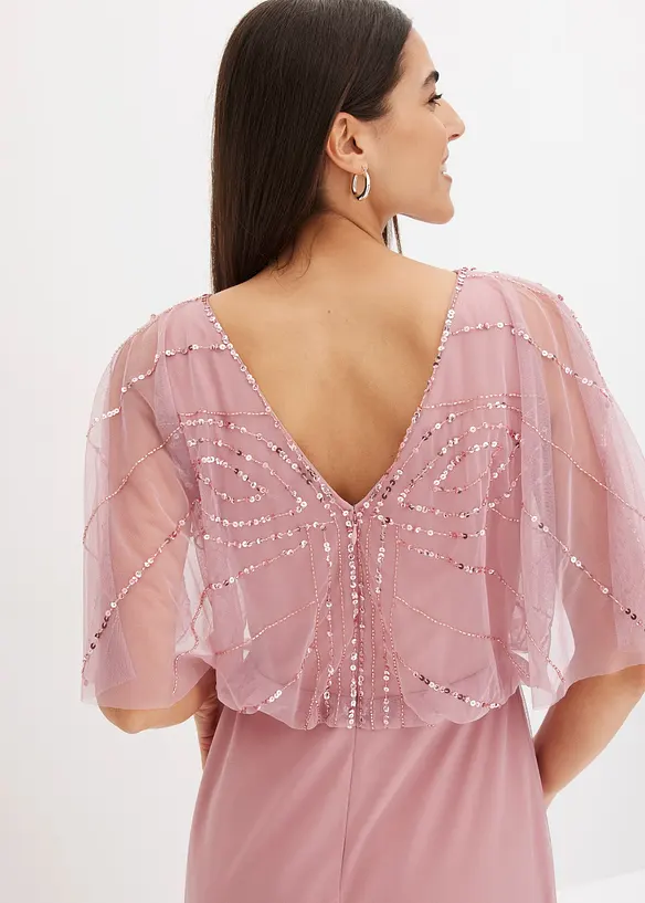 Abito lungo in tulle raffinato con paillettes, bonprix