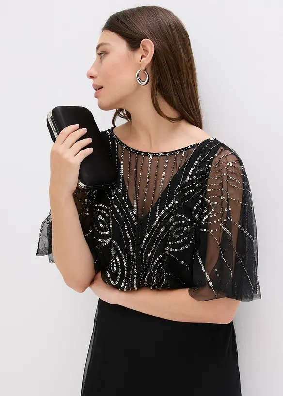 Abito lungo in tulle raffinato con paillettes, bonprix