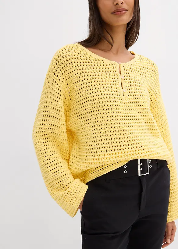 Maglione oversize traforato in puro cotone, bonprix
