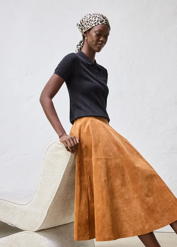 Maglia a maniche corte traforata in misto seta, bonprix